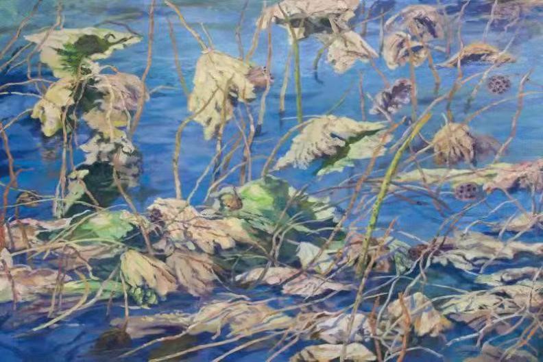 《秋荷殘影》布面油畫 2014年 900&times;650 孫亮