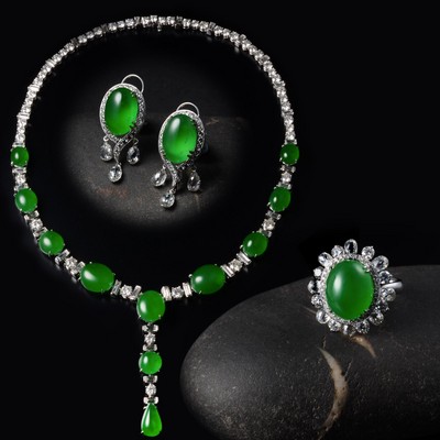 承翰寶石 - 《正陽色冰種翡翠》透亮色滿、展現高貴氣度的翡翠項鏈及戒指